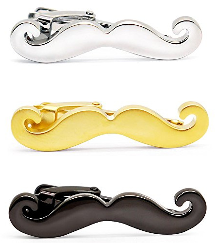 HONEY BEAR 3pcs Mens/Boys Moustache Beard Tie Clip Bar Set for Skinny Narrow Size/Normal Size Tie Stainless Steel for Business Wedding Gift (3.8cm with box)