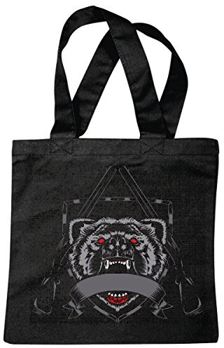 Bär Eisbär Braunbär Jäger Jagd Bear Wild Trophäe Bärenkopf Stoffbeutel Baumwolltasche Shopper Umhängebeutel 38x42cm lange Henkel wiederverwendbar waschbar Einkauf Alltag Farbe Schwarz Variante 600754