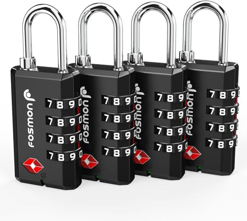 Zahlenschloss/Vorhängeschloss/Reiseschloss/Gepäckschloss/Kofferschloss/Kombinationsschloss/Kabelschloss[4er Set|4 stellige Zahlencode][Rostfrei|Zink Legierung]für Gepäck/Koffer/USA-Schwarz