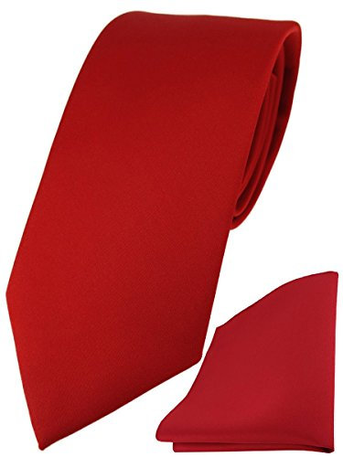 TigerTie Herren Krawatte – Klassische 7,5 cm Krawatte Designer Einstecktuch in verkehrsrot einfarbigem Design, ideal für Geschäftstermine, festliche Anlässe und die Freizeit