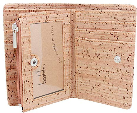 boshiho Kork Geldbörse - Vegan Nachhaltig Portemonnaie Geldbeutel mit RFID Schutz Brieftasche aus Kork mit Reißverschluss Kreditkartenfächern Unisex Vegan Geschenk