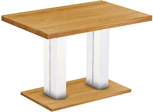 B.R.A.S.I.L.-Möbel Brasilmöbel Säulentisch Rio UNO 120x80 cm Honig Weiß Tisch Esstisch Pinie Massivholz Esszimmertisch Holz Küchentisch Echtholz Größe und Farbe wählbar