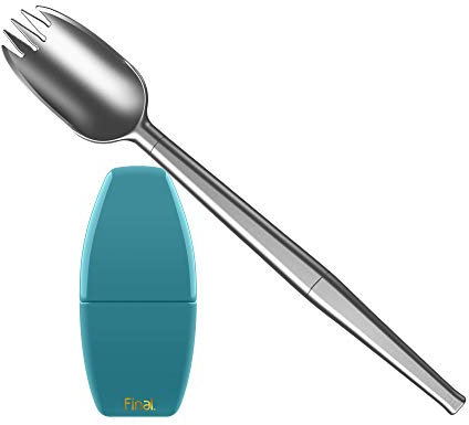 FinalSpork zusammenklappbarer, wiederverwendbarer Metall-Göffel mit Reiseetui | Taschenformat | Edelstahl & Platin-Silikon | Umweltfreundlich | Cyan-ara Kunststoffgehäuse Silber Göffel