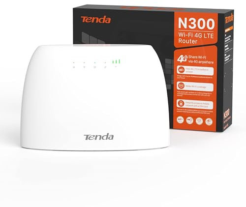 Tenda Routeur 4G SIM, Box 4G, Routeur 4G LTE 150Mbps, Routeur WiFi 300Mbps, Plug&Play, Modem Carte SIM pour Tous Opérateurs, Configuration Facile, Antennes Internes, Ethernet Ports, 4G03