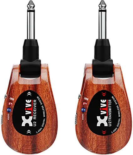 Xvive U2 Guitar Wireless System Ricaricabile 2.4GHz Digital Guitar Wireless Transmitter e ricevitore per chitarra elettrica basso violino tastiera (legno)