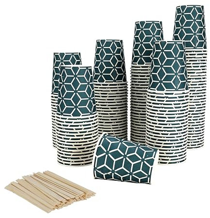 Caramont,7 Oz 1000 Gobelets en Carton avec Agitateurs en Bois,Écologique et Jetables,Résistant à la Chaleur,pour la Boisson Froide et Chaude en Carton de Qualité,Ideal pour Café,Thé,Anniversaire,etc