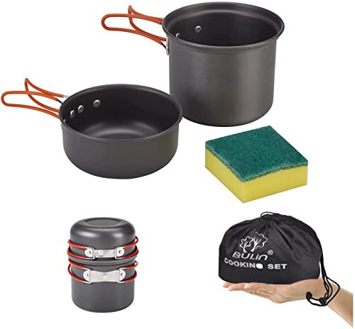 Bulin 24/12/9/4 Pcs Camping Cookware Mess Kit Nonstick Backpacking Cooking Set Lightweight CookwareSets Outdoor Cook Gear for Family Hiking Picnic (BL_BL200-C7_Black), One Size