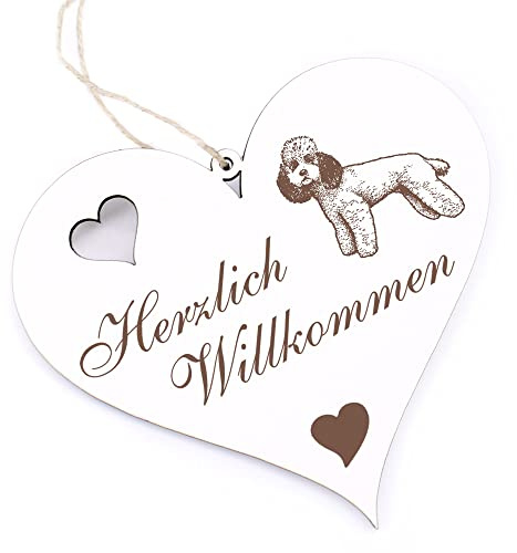 Herzlich Willkommen Schild - Pudel - Deko Herz Holz Willkommensschild Türschild Dekoschild Türdeko