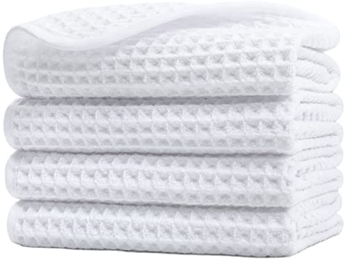 Polyte Waschlappen Mikrofaser Waffel 430 GSM, 33,0x33,0 cm | 4 Stück, Übergröße, fusselfrei, schnell trocknend, Aufhängeschlaufe, für Dusche, Fingerspitzen-Handtuch