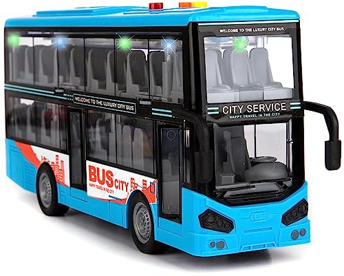ArtCreativity Double Decker Bus Toy with Lights & Sounds - Friction Powered Toy Bus for Kids with Indoor Ceiling Lights and 4 Different Sounds - Doors Open - Gift for Kids Ages 3-8