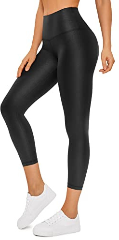 CRZ YOGA Butterluxe Matte Faux Leather Leggings for Women 23'' - High Waisted Buttery Soft Lounge Capri Faux Leather Black Classic Small