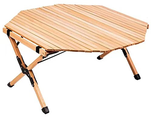 URBERY Klappbarer Campingtisch aus Holz, tragbarer Picknicktisch mit Tragetasche,Achteckiger Frühlingsrollentisch aus Massivholz,Klapptisch für Hof Terrasse Garten Strand (B 90x90x44cm)