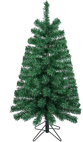VEYLIN Small Christmas Tree, 90 CM Artificial Green Xmas Tree With Metal Stand For Christmas Decor