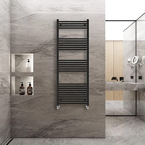 Warmehaus Straight Heated Towel Rail Radiator Ladder Black 1600x600mm | Central Heating Radiators for Bathroom Kitchen, Wall Mounted Vertical Warmer, 22mm Tube, Premium Mild Steel, Small