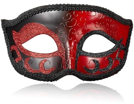 MYSEUNI 2024 Nuova Maschera da Maschera Rossa per Uomini - Maschera da Ballo Mascherato Veneziano Retrò per Maschere Mascherate da Uomo per Cosplay Halloween Festa di Carnevale Ballo Mascherato