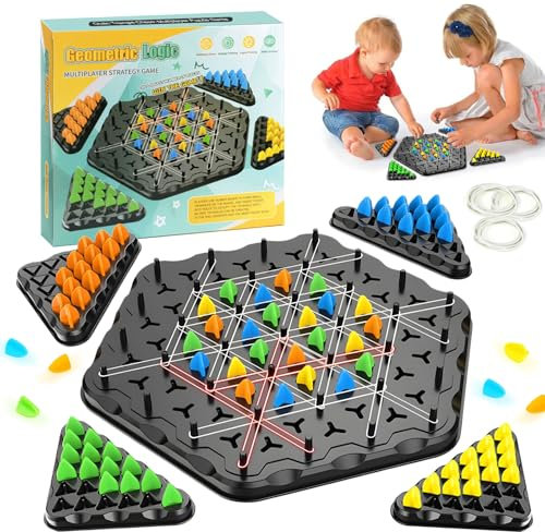 Spiel Gummibänder,Ketten Dreieck Schachspiel,Chain Triangle Game,Strategie Brettspiele,Tabletop Taktikspiel Spielzeug für Familienfeiern mit Kindern und Erwachsenen