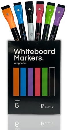 PREVIS Folienstift Abwischbar - 6 Stück Whiteboard Marker Trocken Abwischbar Whiteboard Stifte - Whiteboard Marker Magnetish mit feiner Spitze und Schwamm, Dry Erase Marker Folienstifte Non Permanent