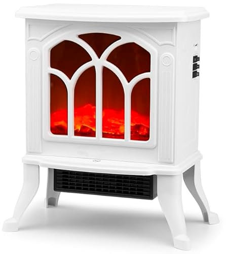 Suinga Chimenea Eléctrica Blanca, Efecto Fuego Real, 1500 W