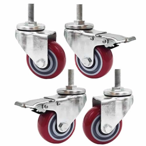 ZYBOWAYL 75/100/125mm PU Rollen für Möbel, M20*60mm Gewinde Lenkrollen mit Bremse, 4er Set Industrielle Schwerlastrollen, Keine Spuren & Leise, Gesamtkapazität 300/330/390 kg (Color : 3/75mm)