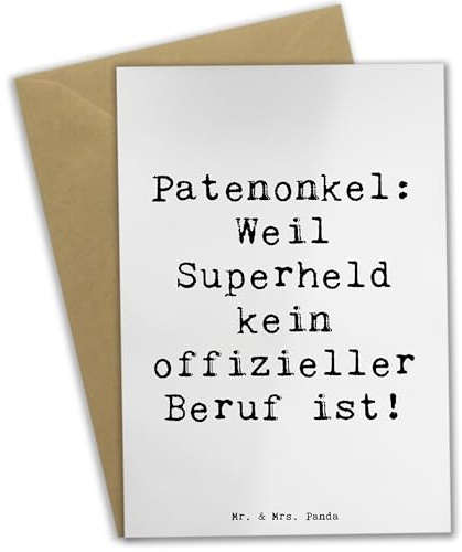 Mr. & Mrs. Panda Klappkarte Spruch Patenonkel Superheld - Geschenk, einladungskarten, Patengeschenke, Geburtstage, osterkarten, Heldentaten, Familie, Handarbeit, dankeskarten, Beileidskarte, Beruf