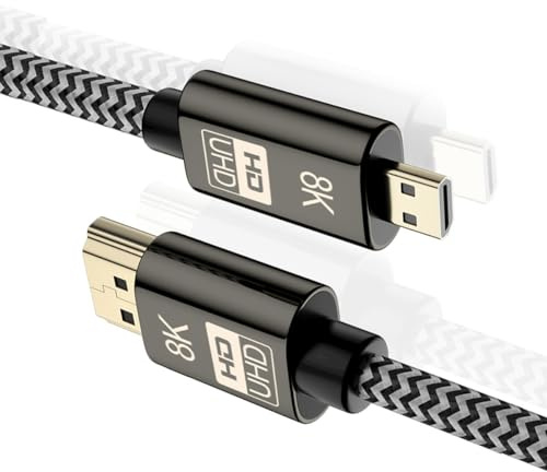 CY Cable 8K Micro HDMI a HDMI HDTV Cable trenzado 4K UHD cable trenzado de alta velocidad tipo A macho a tipo D macho para computadora HDTV (100 cm)