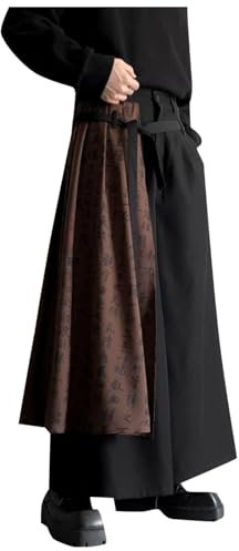 Rrongwn Kimono para hombre Kendo Samurai Falda Irregular Dobladillo Kilt Estilo Japonés Samurai Hakama Falda Tallas Grandes Pantalones de Hombre Tradicional Monocolor Samurai Traje Casual Suelto Ropa,