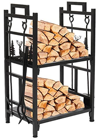 DIIDIIFF Kaminholzständer inkl. 4 Werkzeugen, Stapelregal für Brennholz für Kamin/Holzofen im Innen- und Außenbereich, Holzlagerung