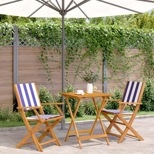 Somanki 3-TLG. Bistro-Set Blau und Weiß Stoff und Massivholz, Balkonmöbel, Balkon Möbel, Balkon Sitzgruppe, Gartenmöbel, Sitzecke Garten, Balkonset, Terrassen Möbel - 3281813