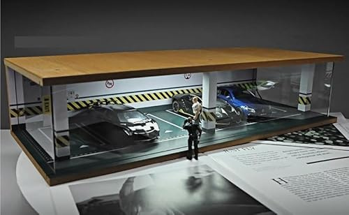 Car Garage Acrylic Showcase Garage 1:32 wooden acrylic simulation parking lot model alloy car scene toy display stand ornaments Parking Scene Collection Scene(Green 6 parking spaces)