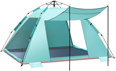 3-4 Person Instant Pop Up Automatic Beach Tent, Extra Large Portable Ventilated Sun Shelter with 3 expandable Door, Easy Setup Lightweight Sun Shade for Picnic,Beach,Garden