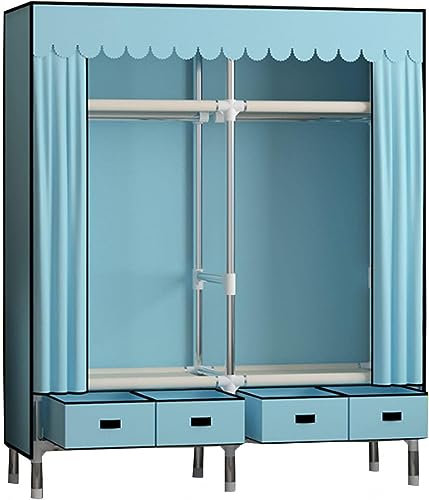 WJYCGFKJ Tragbarer Canvas-Kleiderschrank, Stoffgarderobe mit Kleiderstange, Regale, Aufbewahrungsorganizer für die Garderobe, Stoffgarderobe für das Schlafzimmer, Braun-140x45x168cm