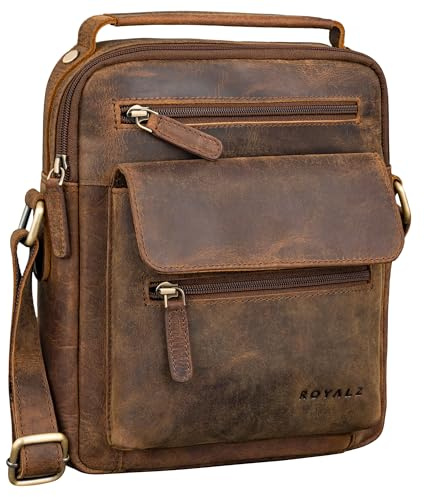ROYALZ Chandler moderne Handtasche Herren klein Leder mit Henkel - Männer Tasche zum Umhängen Umhängetasche Schultertasche Crossbody Messenger Bag viele Fächer Echtleder;Farbe:Schwarz