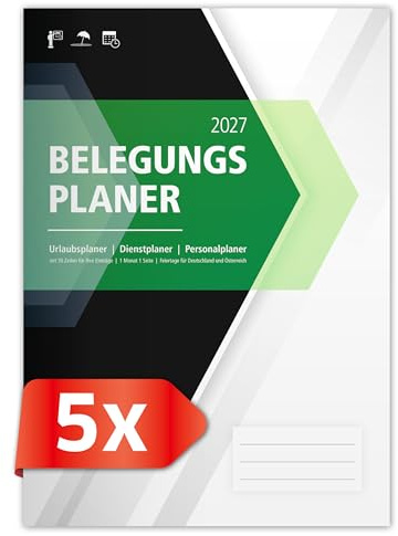 PRIMUS PRINT Belegungsplan 2026+2027 Personalplan Urlaubsplaner Dienstplan | für Firmen, Hotels, Gastronomie, bis zu 30 MA/Tische/Buchungen, inkl. Feiertage und Ferien - 210x295mm - (5x 2027)