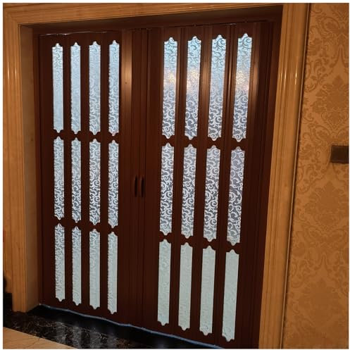 LXLZYXSF Bi Folding Doors Internal Accordion Door - Frosted Acrylic Window, PVC Closet Sliding Door Room Partition Wall Privacy Screen for Home Remodeling(70x80in(177.8x203cm))