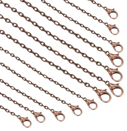 sourcing map 20 Pack 20 Inch Necklace Chains Bulk 2mm Red Copper Plated Cable Chains with Lobster Clasps for Jewelry Making