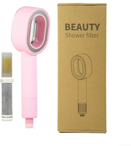 Volakebeing Pomme de douche haute pression avec système de filtre multifonction pour économie d'eau pour enlever le calcaire ou la salle de bain (rose)