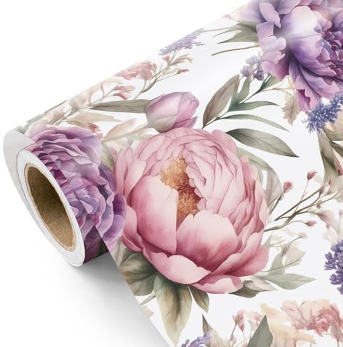 RUSPEPA Geschenkpapierrolle Mit Blumenmotiv – Mini-Rolle – 43,2cm x 5m – Lila Blumen-Geschenkpapier, Perfekt Für Geburtstage, Hochzeiten Und Brautpartys