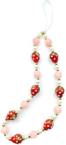 Hehglng 1 Pc Colorful Charming Sweety Strawberry Beaded Phone Fruit Pearl Lanyard Wrist Strap Cute Handmade Anti-Lost Chain Keychain