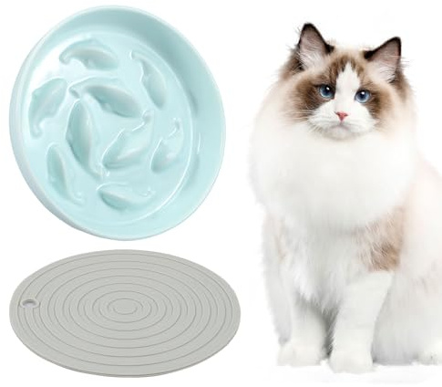 Anti Schling Napf Katze Keramik 16x3cm, Antischlingnapf Katze mit Silikon Antirutschmatte für Katzen Kleine Hunde (Grün)