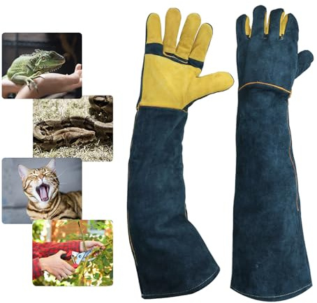 FIPASEN Bissfeste Handschuhe für den Umgang mit Tieren, 60cm/ 23,6 zoll Kratzfeste Handschuhe Zum Greifen von Katzen, Reptilien, Welpen, Vögeln, oder für Gartenarbeiten (Verstärkte Handfläche)