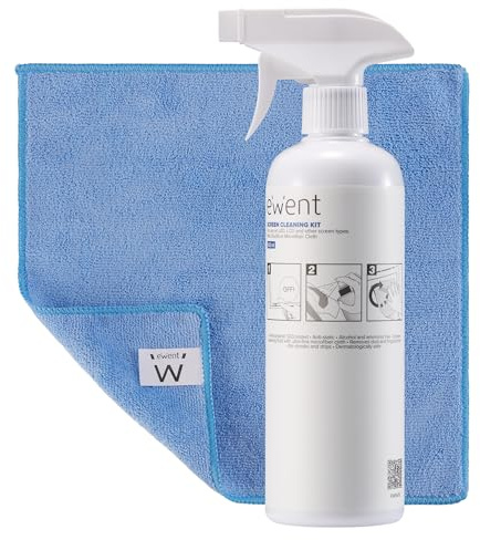 Ewent Kit di Pulizia per Schermi, Smartphone, iPad/Tablet, Occhiali, Lettori eBook, Monitor, Touchscreen e TV, 500 ml Detergente Spray + Panno in Microfibra (30x30cm), Senza Striature e Senza Strisce