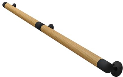 Corrimano In Legno per Scale Interne con Staffe Metalliche Robuste Barra di Supporto a Parete Senza Barriere per Anziani, Supporto Sicuro per Casa, Giardino(120cm)