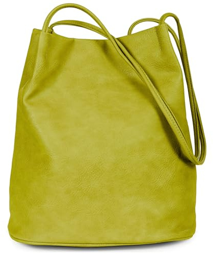 Mabel London - Borsa da donna, modello designer, misura media, in pelle vegana morbida, stile hobo, a secchiello, con tracolla - modello Delilah, Verde limone., Medium