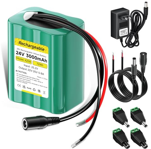 Mspalocell 24V batteri 3000mAh litiumbatteri, Max 120W uteffekt, med laddare & pluggadapter & anslutningsledning, för 24V-enheter, solpanel, gör-det-själv-läslampa, leksaksbåt, LED-remsa