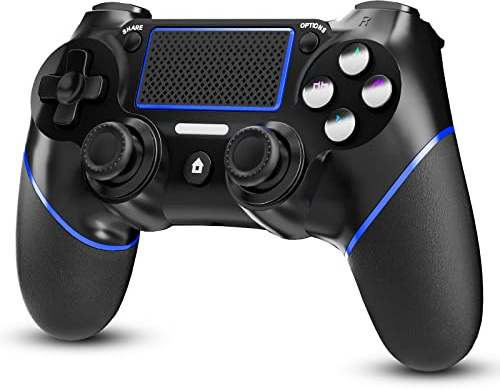 CHEREEKI Wireless Controller für PS-4 Gamepad mit Turbo Doppelter Vibration 6 Achsen Gyro Sensor 600 mAh Akku Touchpad 3.5mm Audio Jack Schwarz