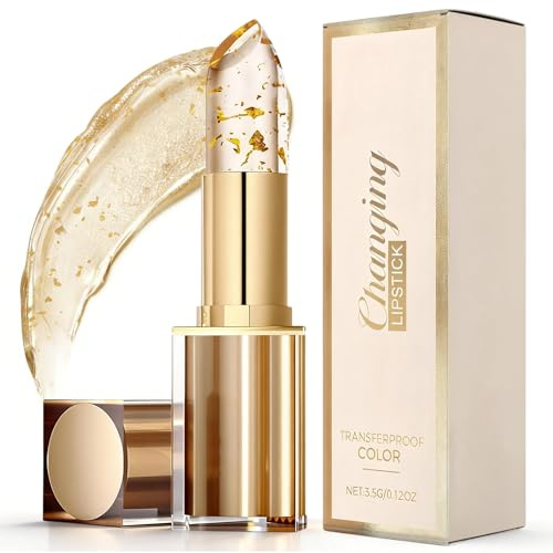 Farbwechselnder Lippenstifts Damen, Lippenstift 24 Stunden Halt, Glitzer Lippenbalsam mit Goldfolie, Ph Adjusting Lipstick, Transparente Lip Balm, Lippenpflege für Sehr Trockene Lippen