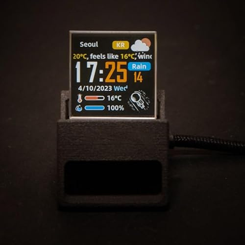 Gettimore Orologio meteo olografico 3D per display a cubo, tempo e previsioni in tempo reale, album fotografico personalizzabile con animazione GIF, nero/bianco nero