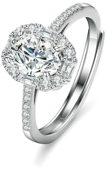 Epinki Echtschmuck PT950 Platin Partnerringe, Zierlich Verlobungsring mit Moissanit Ovalschliff, Solitärring Platin, Gr.53 (16.9)