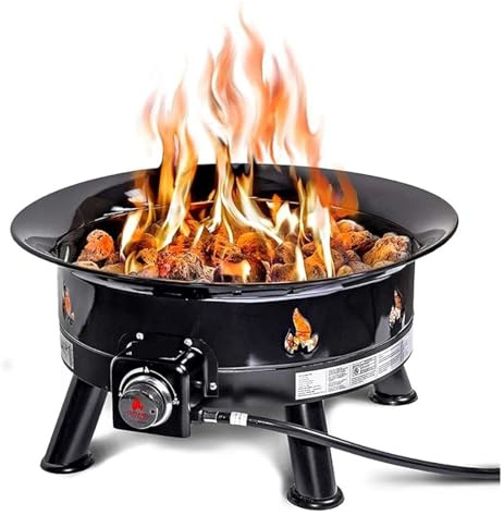 Fogata, Mega brasero de Gas propano for Exteriores con Cubierta Duradera Resistente a los Rayos UV y a la Intemperie, 24 Pulgadas diámetro, 58.000 BTU para Patio, jardín