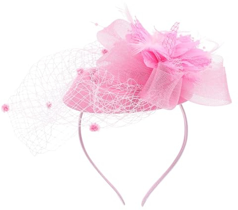 Generic Vintage Nätveils Fascinator Hårspänne med Fjäder Headband för Brud och Fest Lätt Andningsbar och Elegant Hårdekoration i Klassiskt Rosa för Damer
